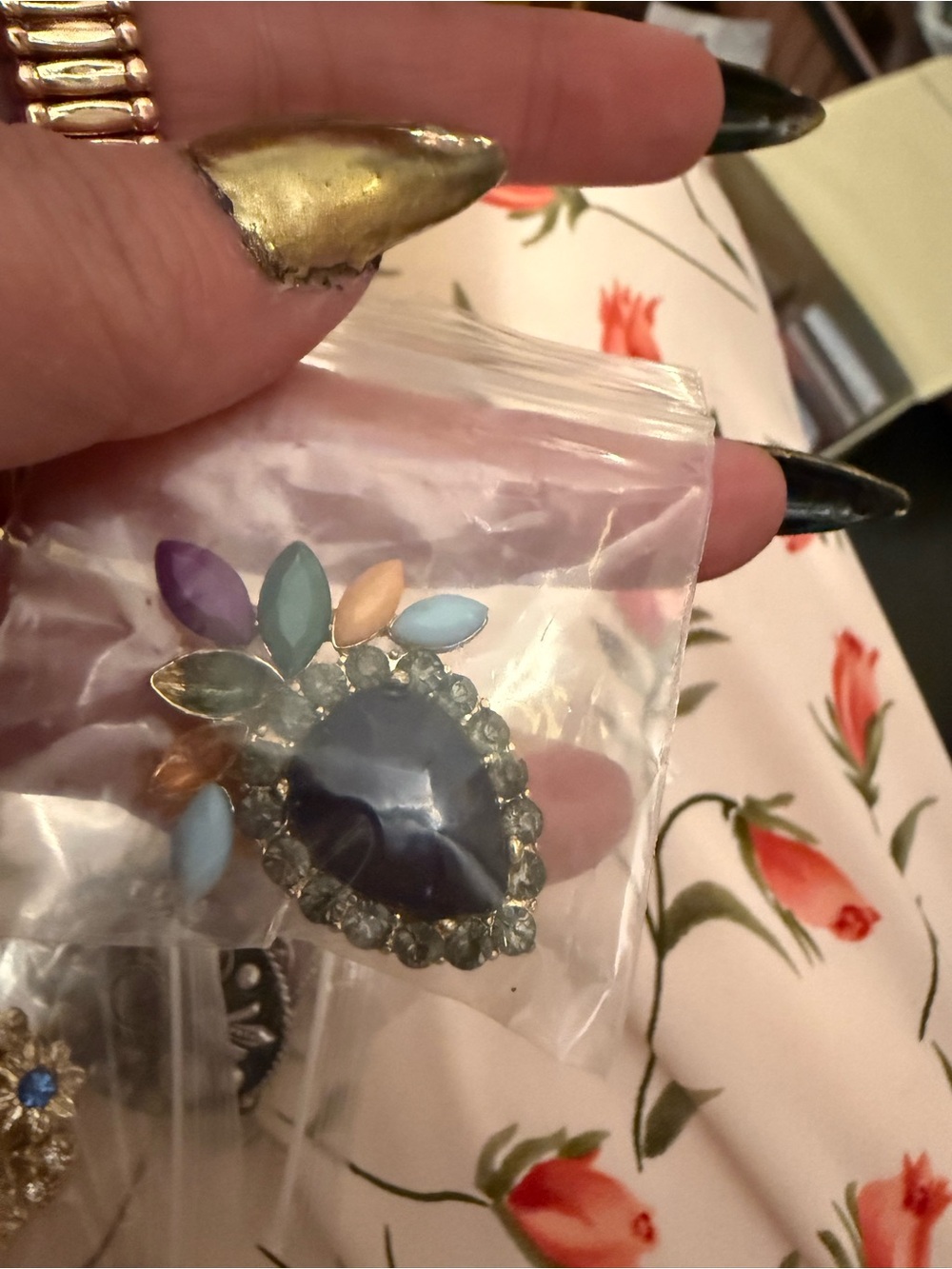 Colorful Teardrop Statement Brooch - Blue and Multicolor